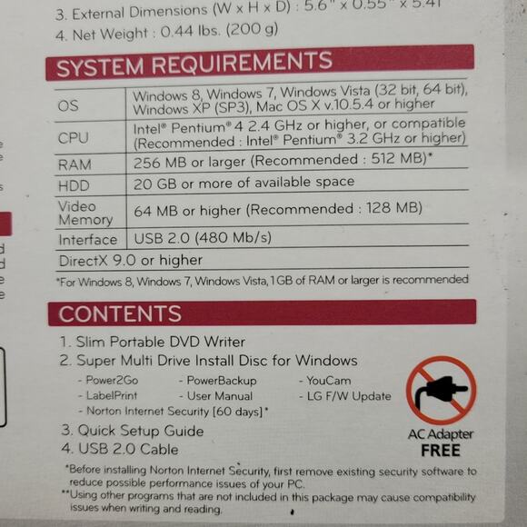 Ultra Slim Portable DVD Writer SP60 For UltrabookTM & Notebook Users Untested - Picture 7 of 9